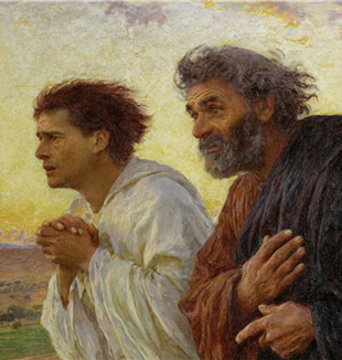 Eugene Burnand, "Os discípulos Pedro e João correm para o sepulcro na manhã da Ressurreição", 1898