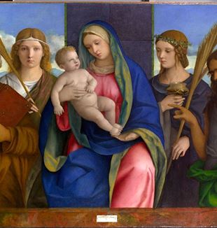 Giovanni Bellini, Nossa Senhora com o menino e santos, Metropolitan Museum, Nova York