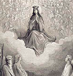 Santa Maria Virgem no centro da Cândida Rosa, ilustração de Gustave Doré