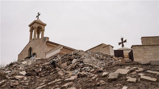 As ruínas do mosteiro caldeu de Mar Gorgis devastado durante a ocupação do Isis em Mosul, Iraque (Foto: Ansa-Dpa/Ismael Adnan)