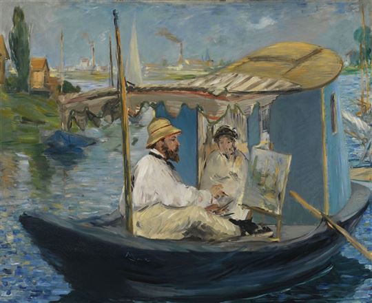 Manet, “Monet pintando em seu barco-ateliê em Argenteuil”, 1874
